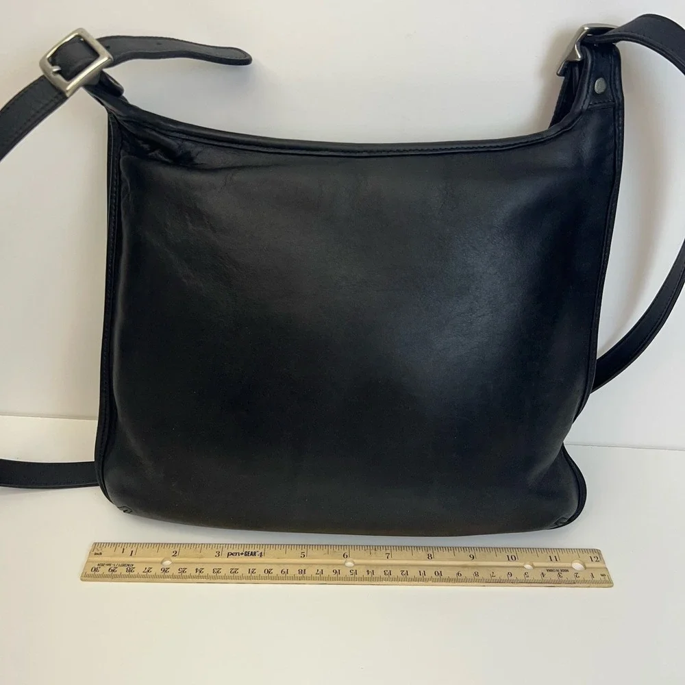 Vintage COACH Leather Hippie Flap Slim Crossbody Bag Nickel Hardware Black 9134